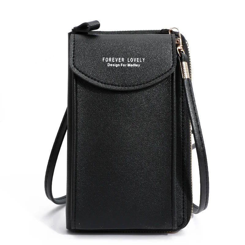Pochette en bandouliere femme  telephone  Rabat arrondi   noire