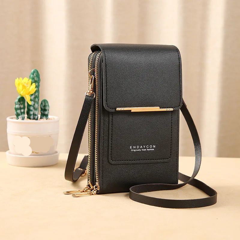 Pochette en bandouliere femme  telephone  Rabat droit  noire