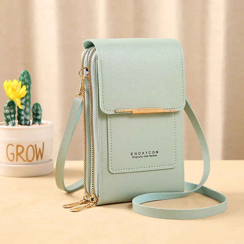 Pochette en bandouliere femme  telephone  Rabat droit  vert pastel 