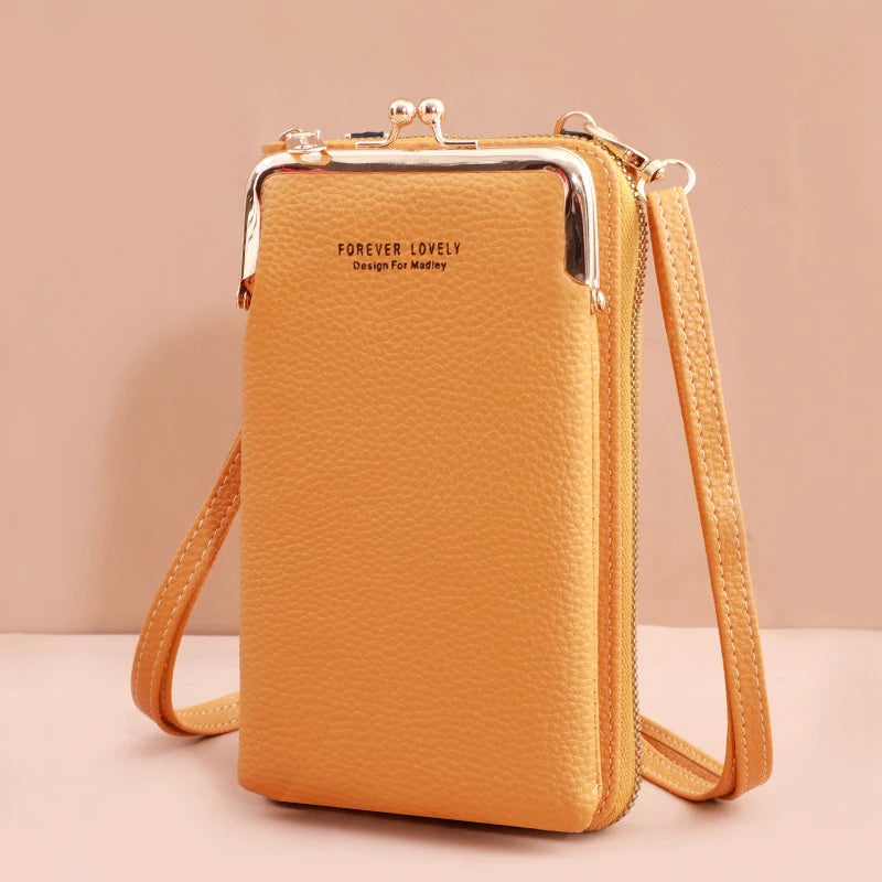 Pochette en bandouliere femme  telephone fermoir boule clic-clac jaune orange