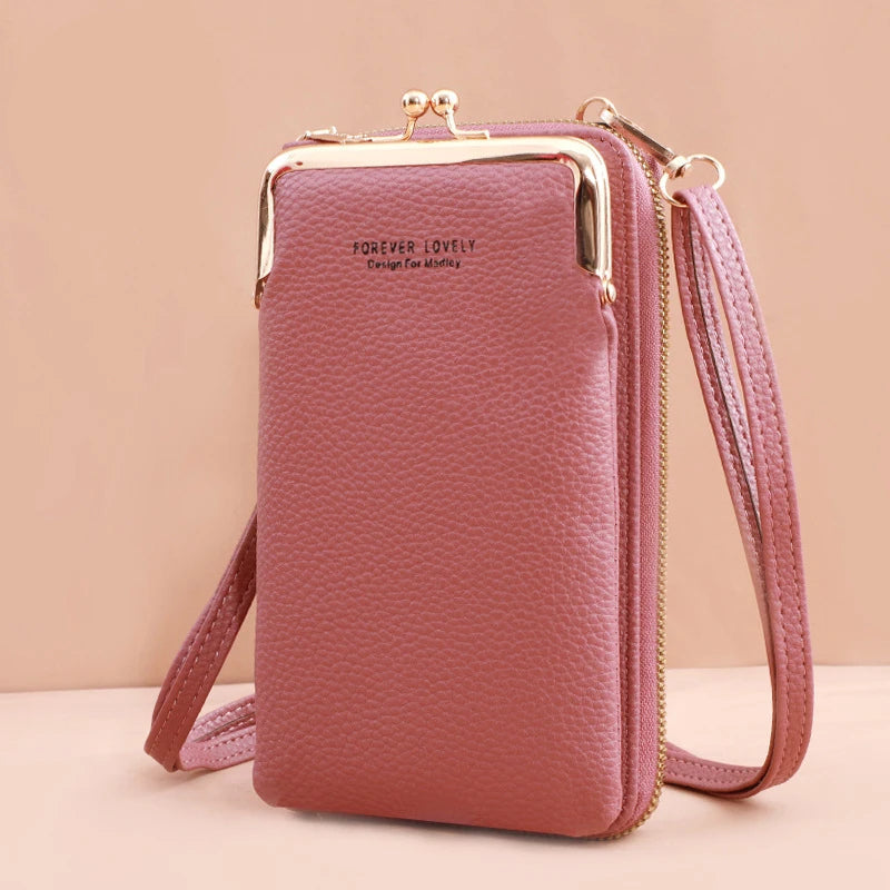 Pochette en bandouliere femme  telephone fermoir boule clic-clac  rose indien