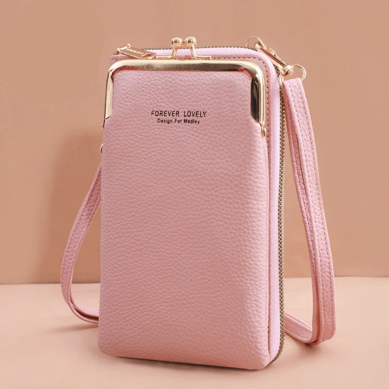 Pochette en bandouliere telephone femme fermoir boule clic-clac rose