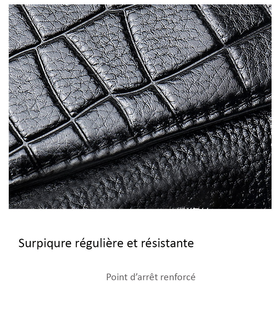 Pochette en cuir femme bandoulière surpiqure detail motif croco