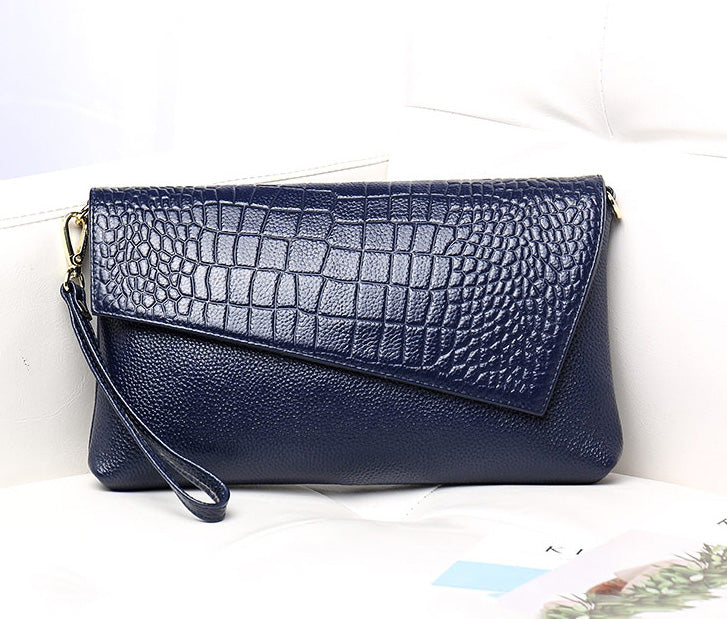 Pochette en cuir femme bandoulière bleue