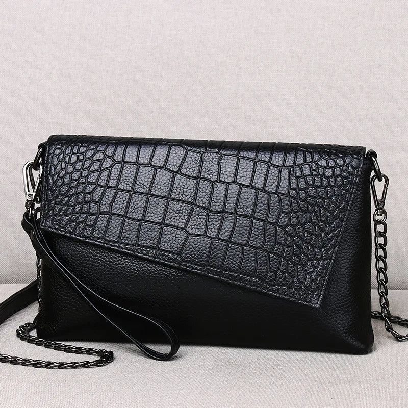 Pochette en cuir femme bandoulière noire