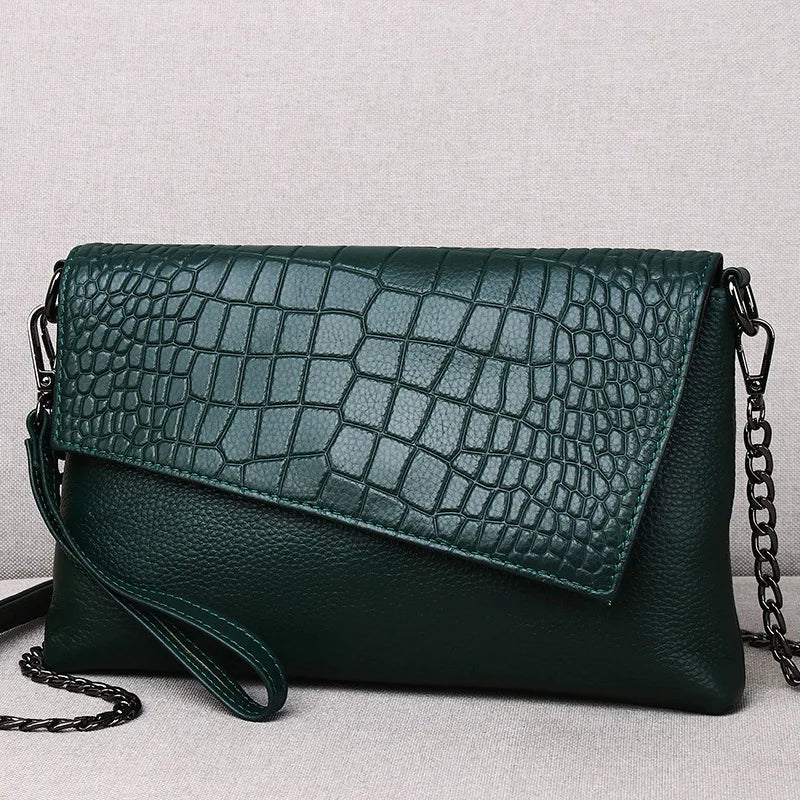 Pochette en cuir femme bandoulière verte