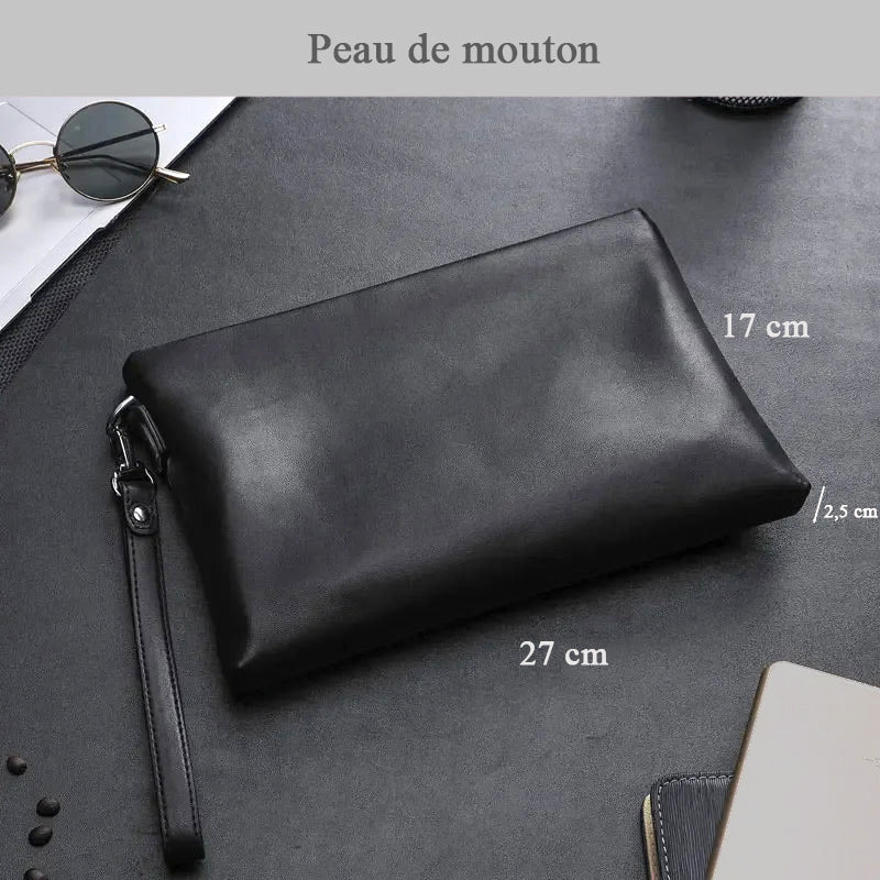 Pochette en cuir  pour homme fermeture peau mouton 27x17
