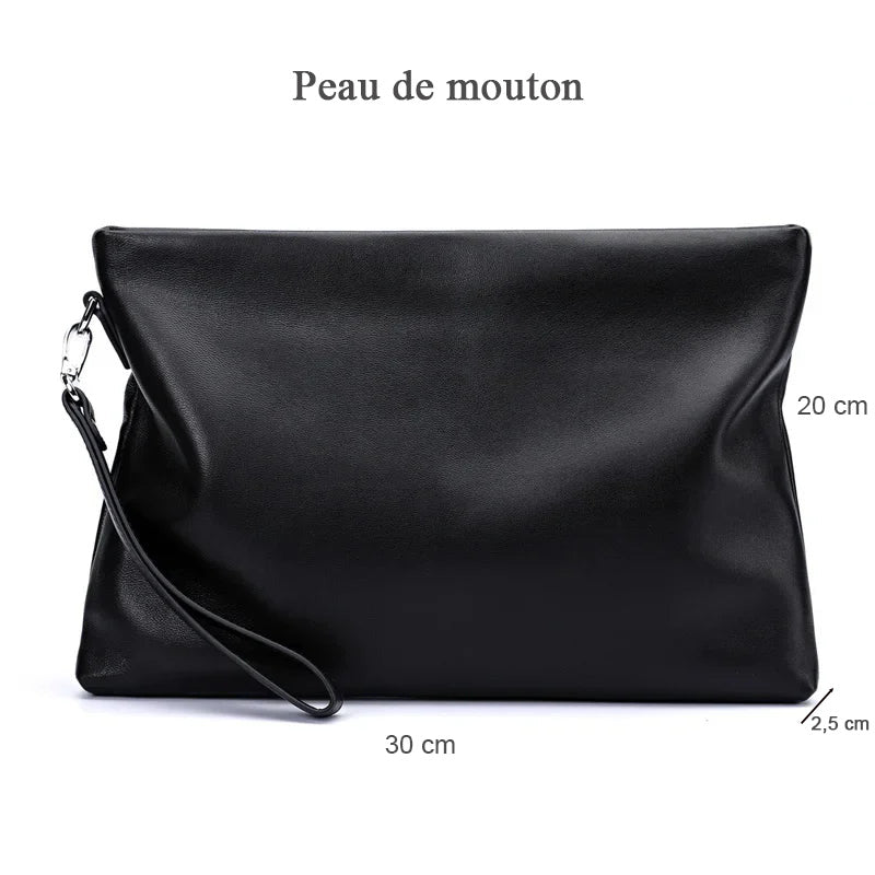 Pochette en cuir  pour homme fermeture peau mouton 30x20