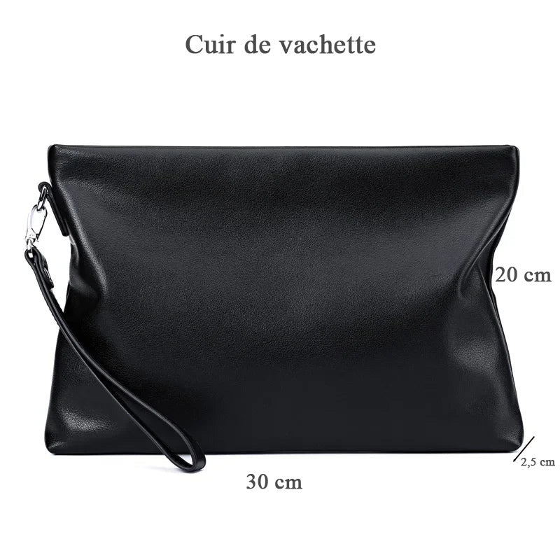 Pochette en cuir  pour homme fermeture vachette 30 x 20