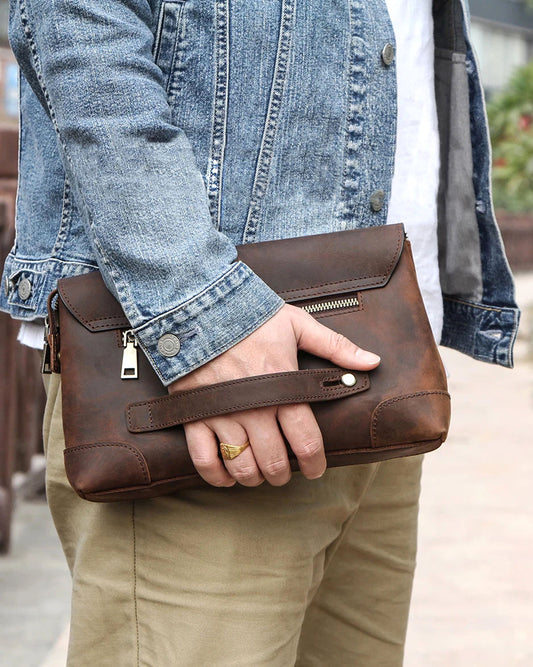 Pochette en cuir veritable homme