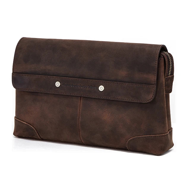 Pochette en cuir veritable homme cafe marron fonce