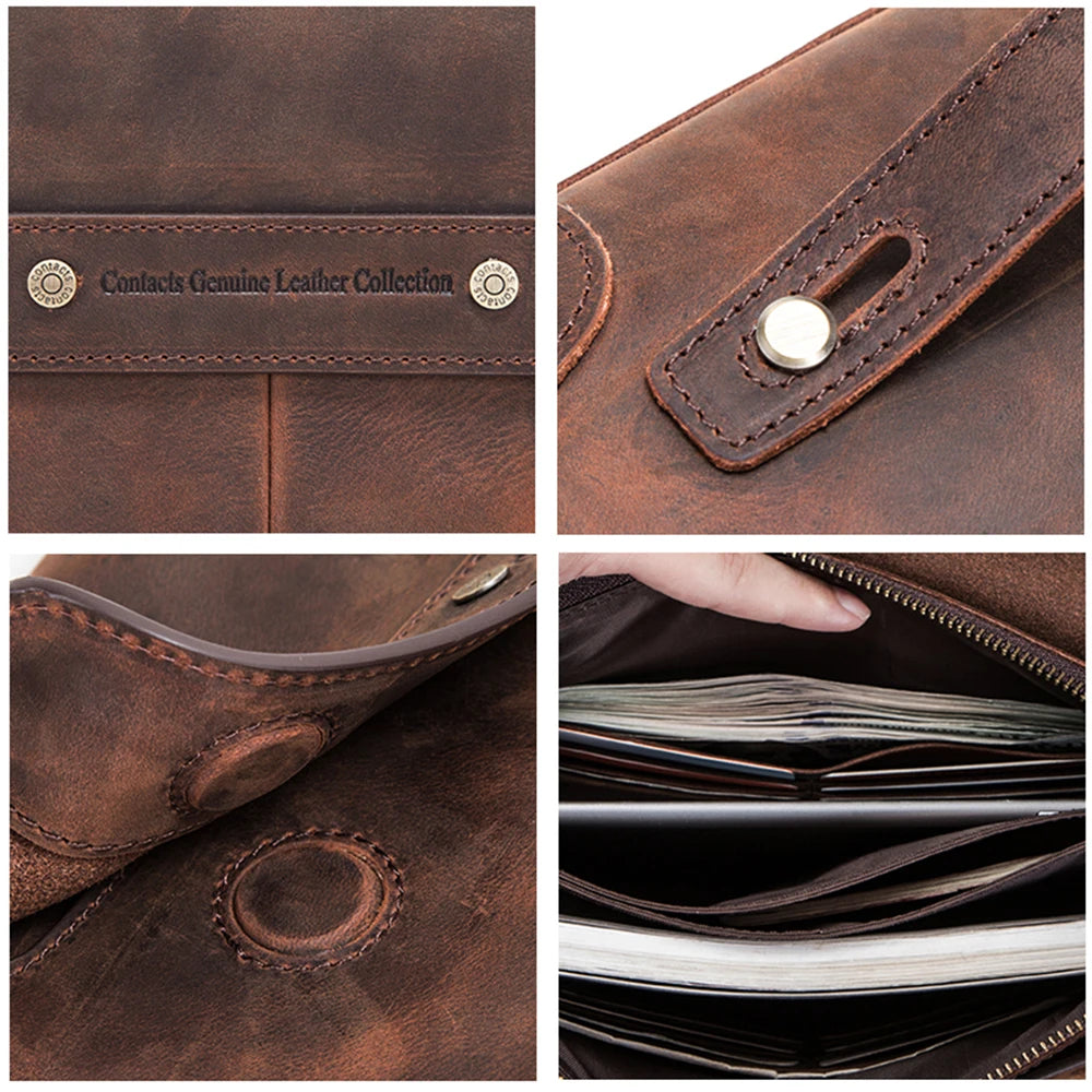 Pochette en cuir veritable homme details