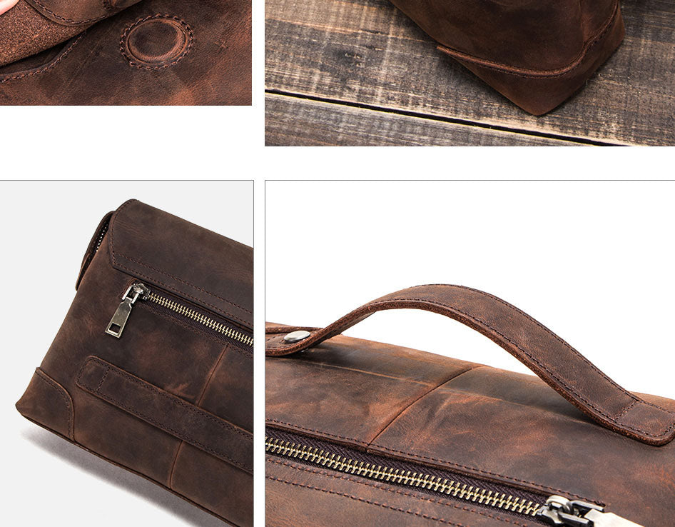 Pochette en cuir veritable homme details