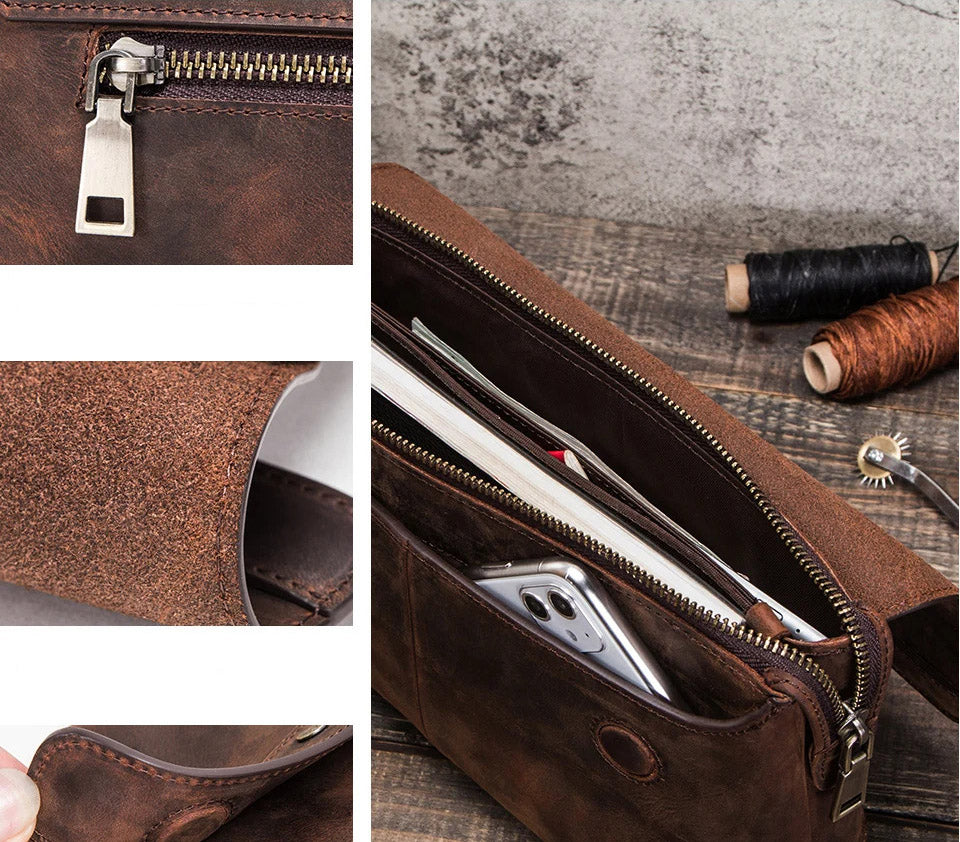 Pochette en cuir veritable homme details