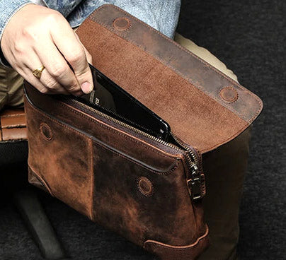 Pochette en cuir veritable homme interieur