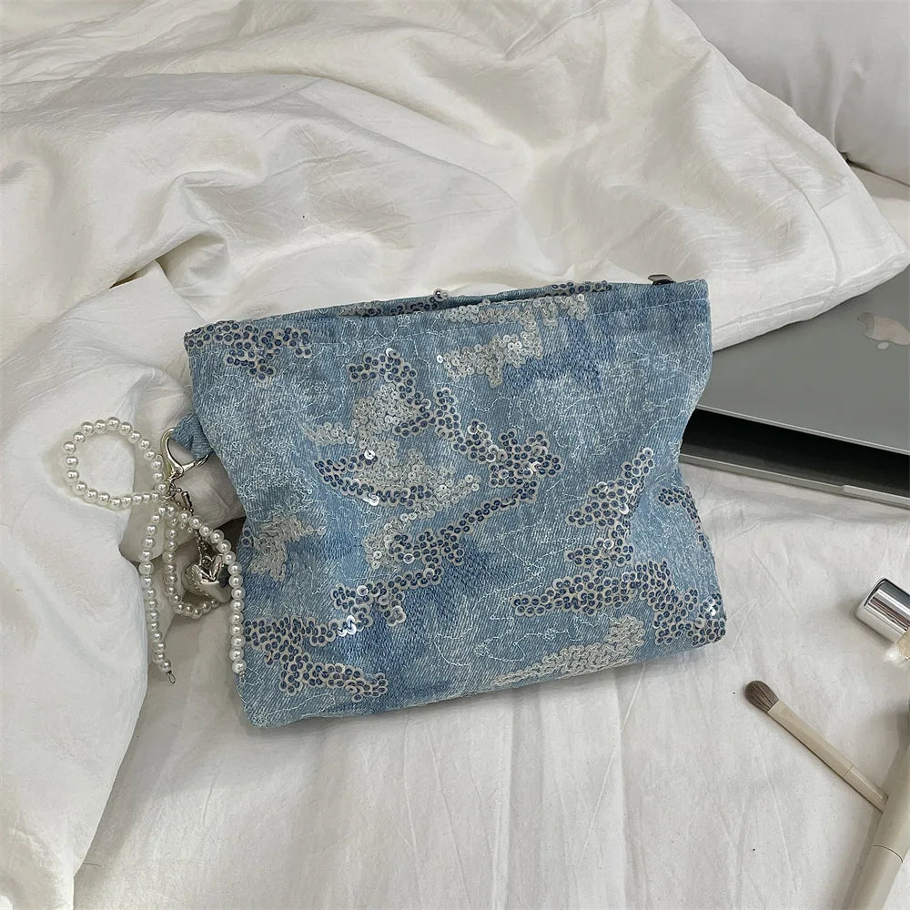 pochette en jean Bleu clair + Charms Perles