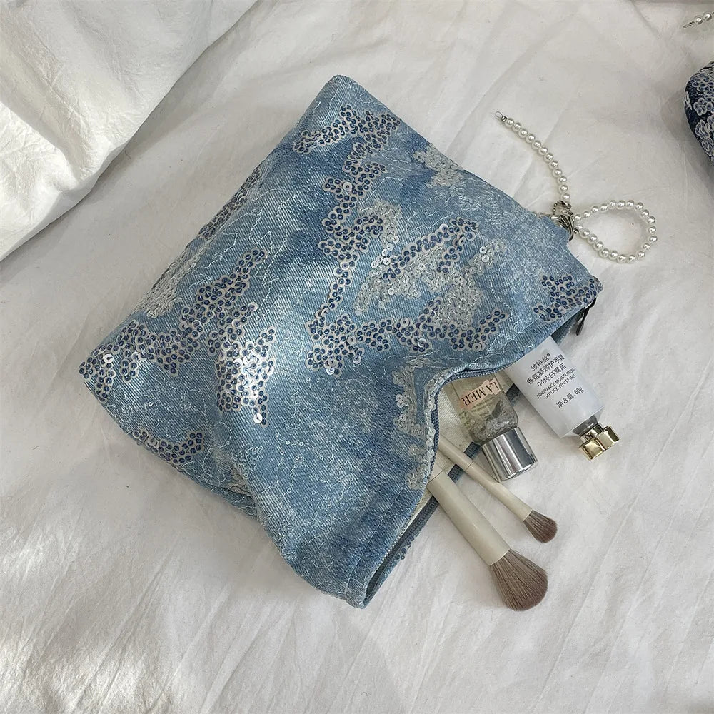 Pochette en jean  pour maquillage