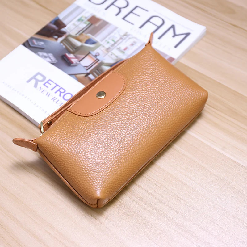 Pochette femme cuir Camel dragonne 