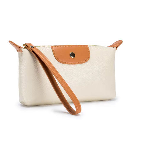 Pochette femme cuir bicolore  ivoire camel 