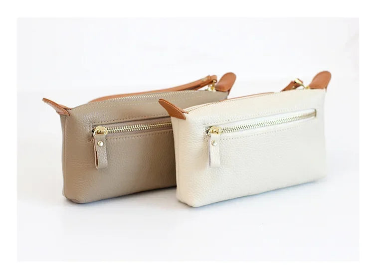 Pochette femme cuir ivoire blanc et marron glacé beige bicolores 