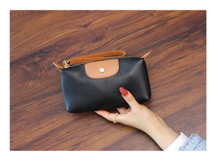 Pochette femme cuir noire bicolore