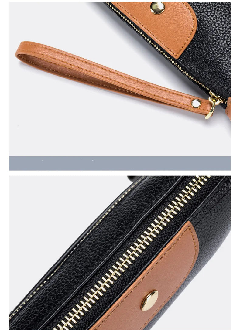 Pochette femme cuir noire dragonne et fermeture details  bicolore 