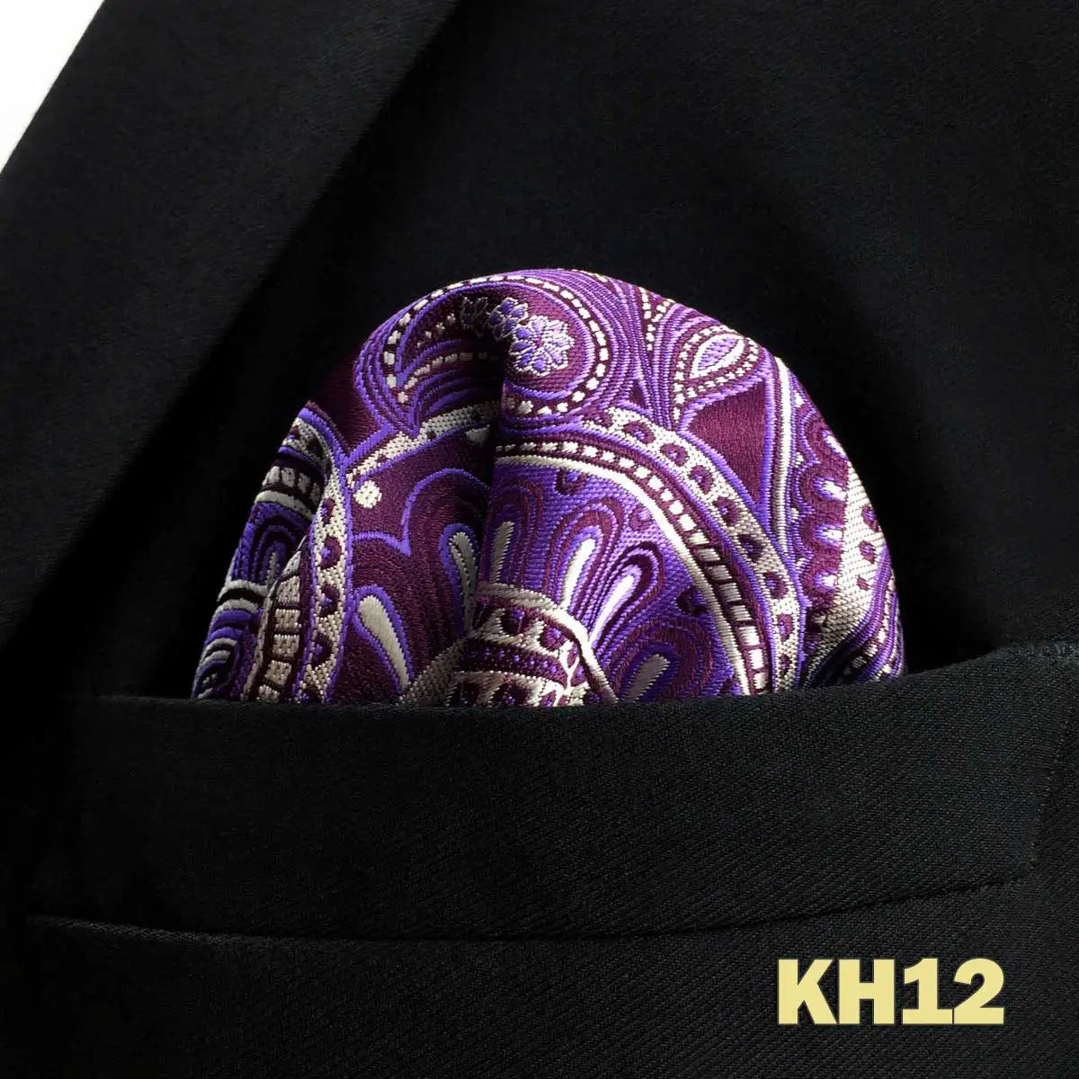 Pochette homme costume Cachemire violet parme mauve et blanc