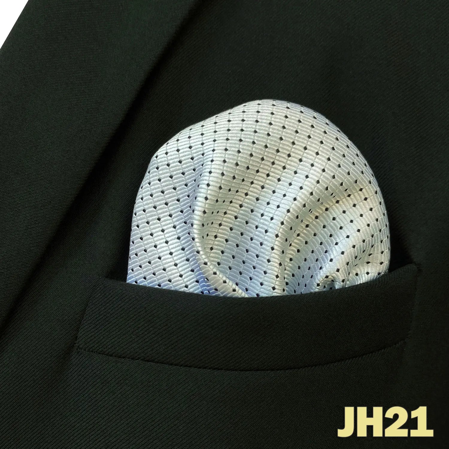 Pochette homme costume Ivoire motif "semis" ou à pois géométriques noirs