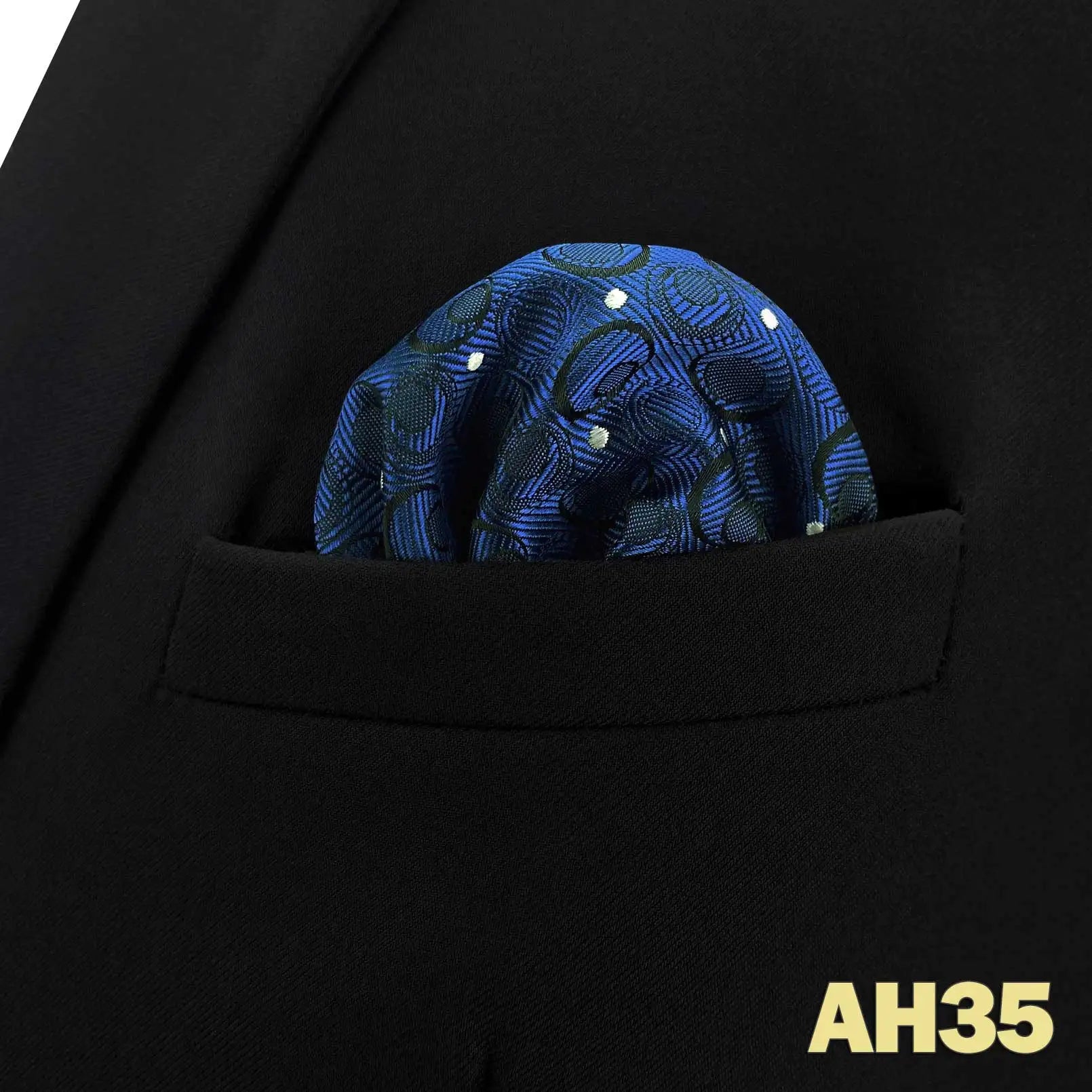 Pochette homme costume bleu cobalt et noir motif pois blanc