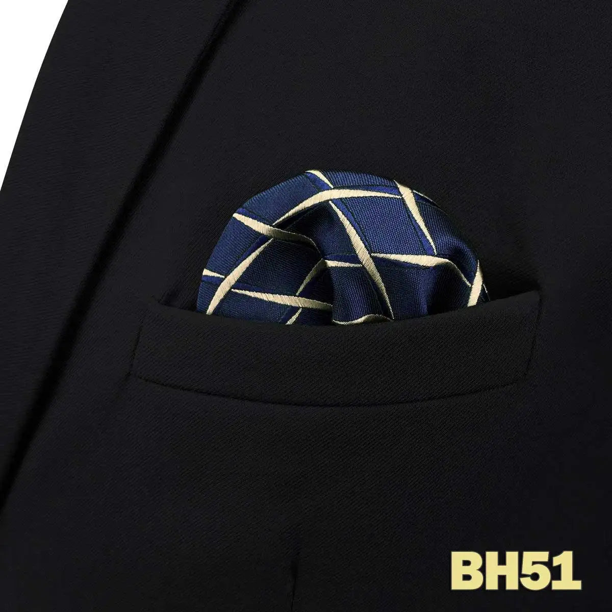 Pochette homme costume bleu nuit carreaux asymetrique jaune or