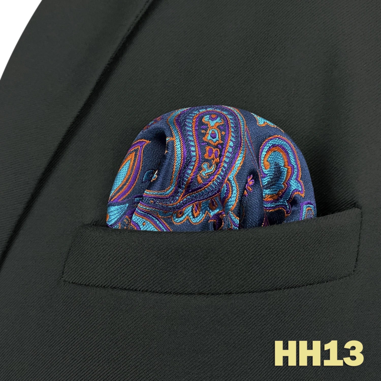 Pochette homme costume cachemire bleu ardoise orange bleu turquoise violet