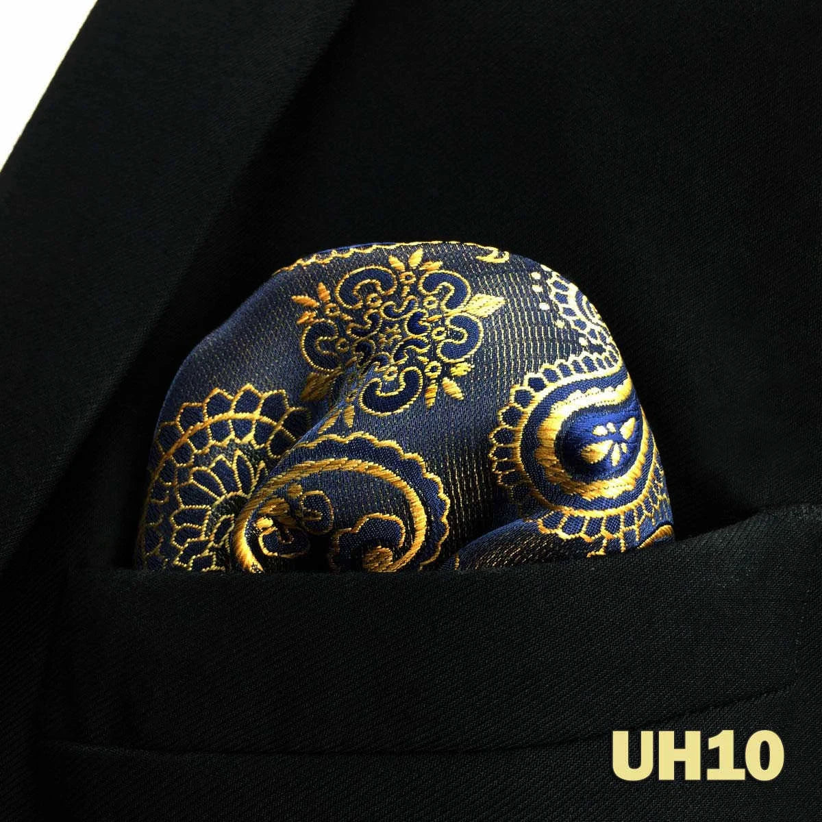 Pochette homme costume cachemire bleu et jaune solaire or