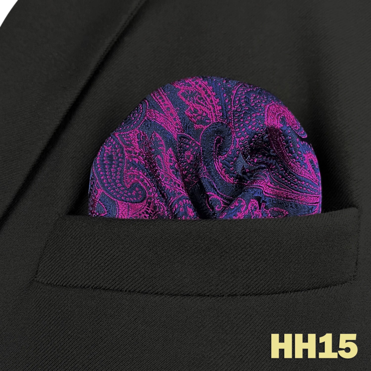 Pochette homme costume cachemire noir et rose foncé fuchsia 
