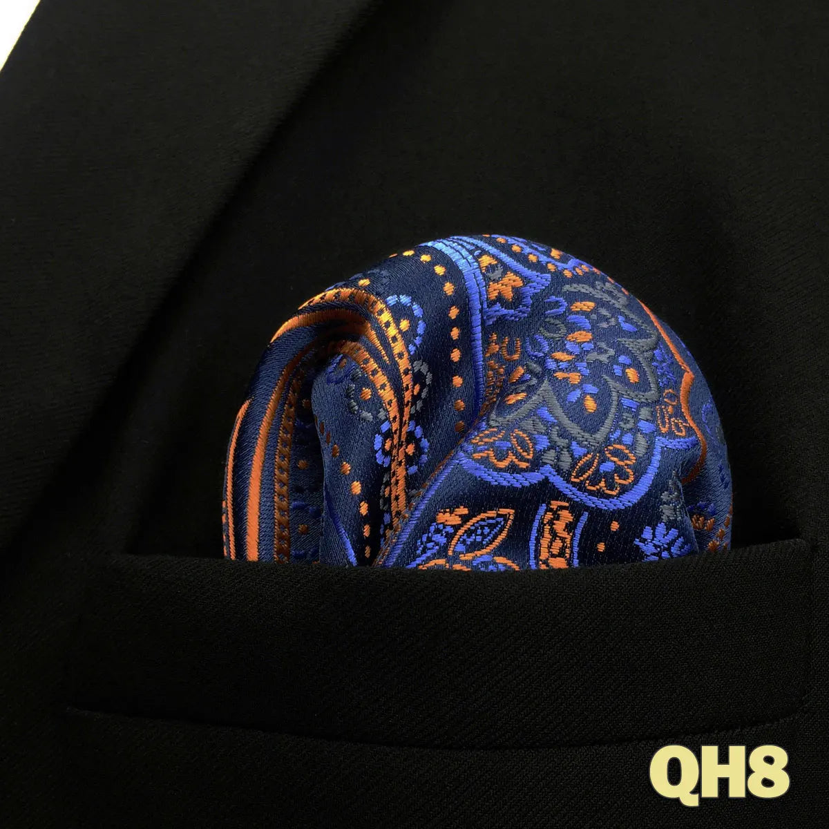 Pochette homme costume cachemire orange noir bleu indigo pervenche et orange