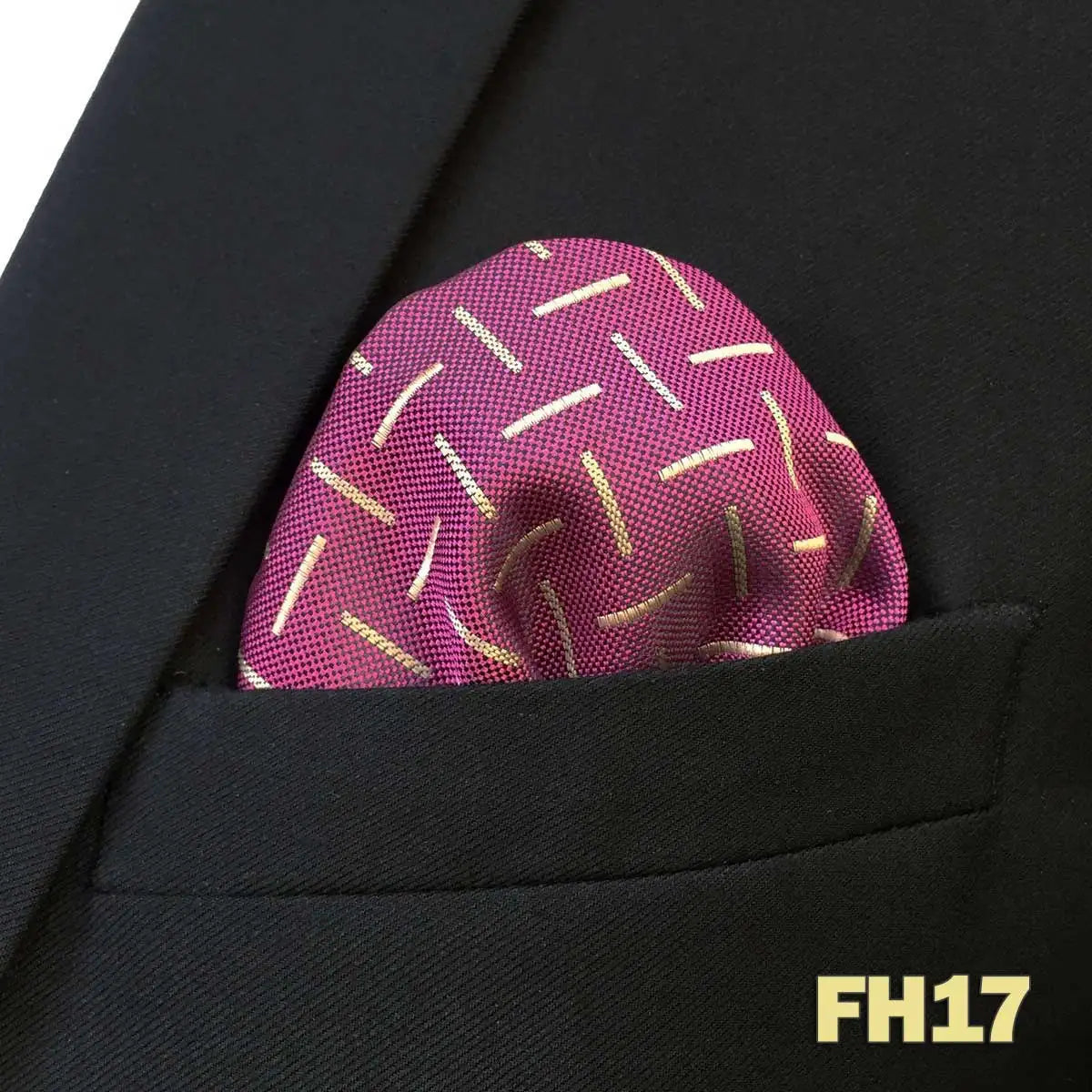 Pochette homme costume fond vieux rose motif traits jaunes