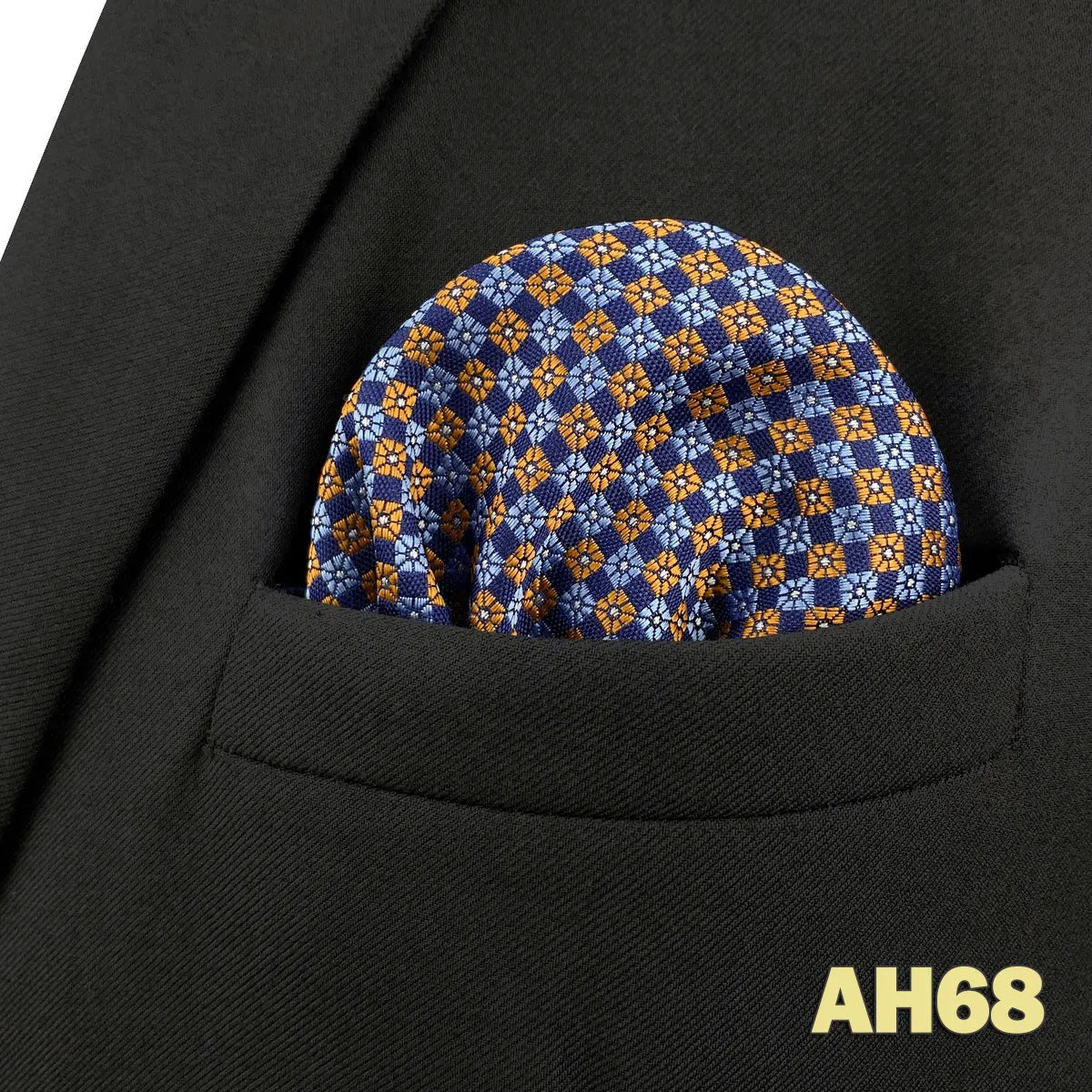Pochette homme costume mini carreaux bleu foncé orange clair