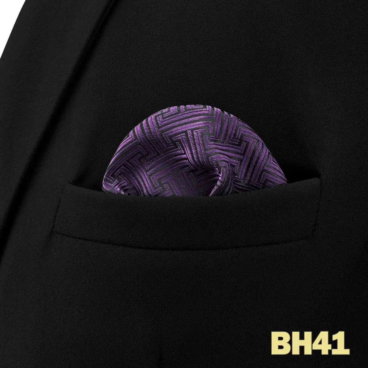 Pochette homme costume motif geometrique violet noir