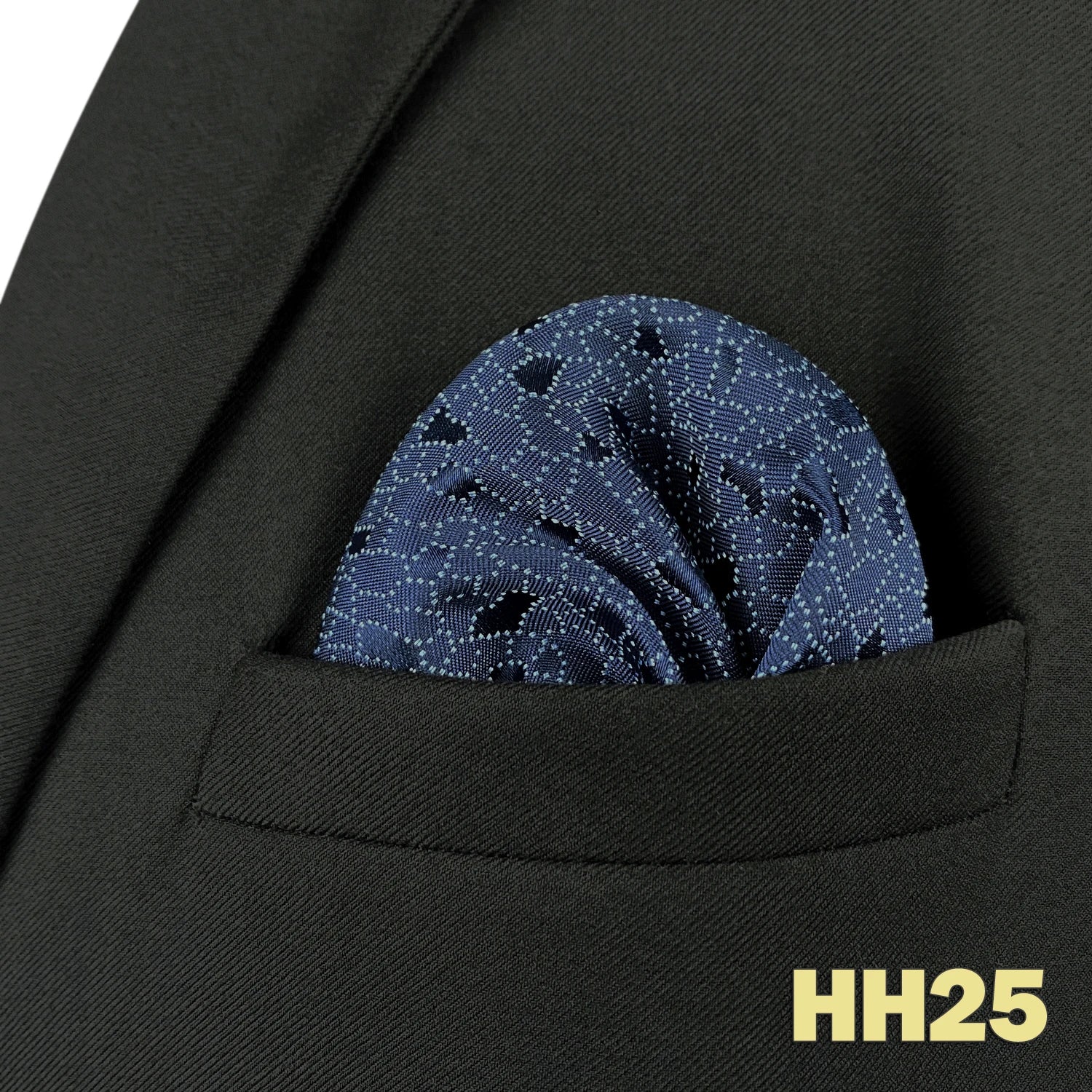 Pochette homme costume noir perle anthracite motifs constellation points blancs 