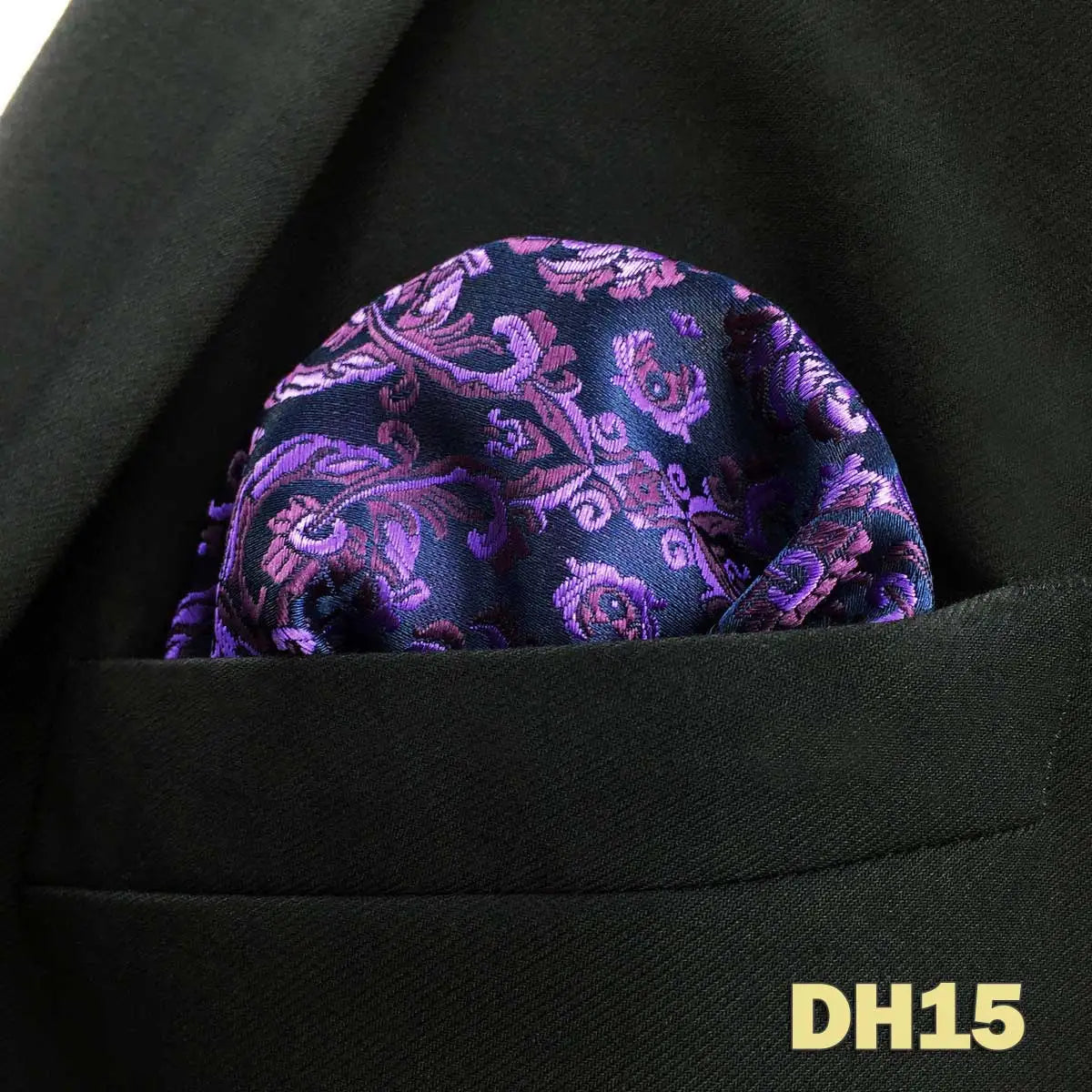 Pochette homme costume noire cachemire violet parme mauve aubergine