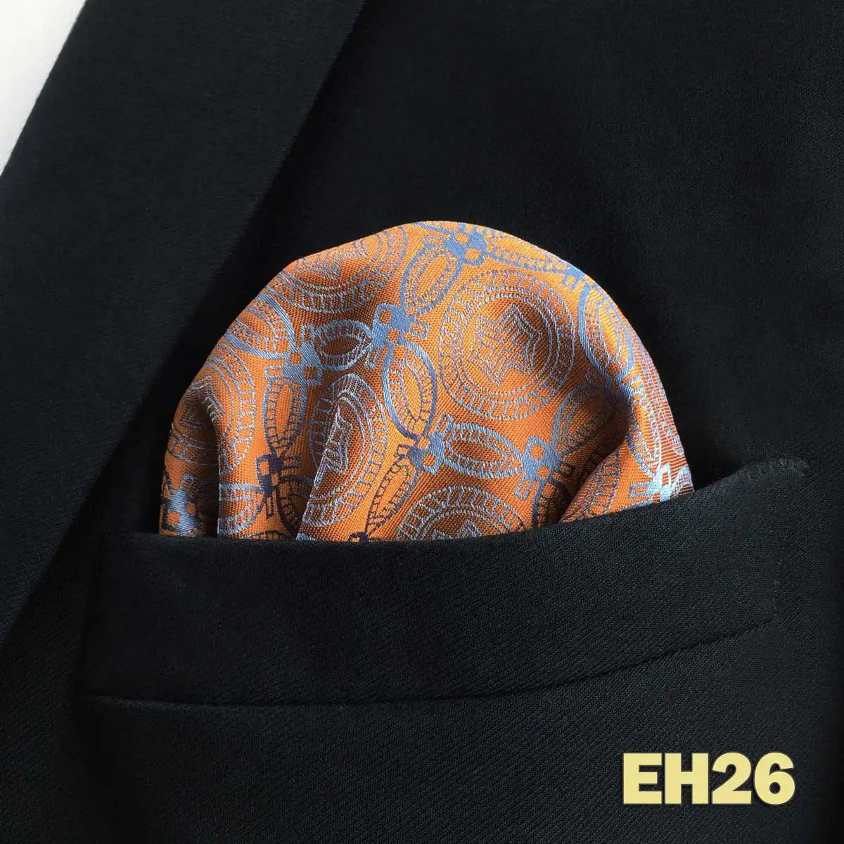 Pochette homme costume orange clair motifs geometrique blanc  platine