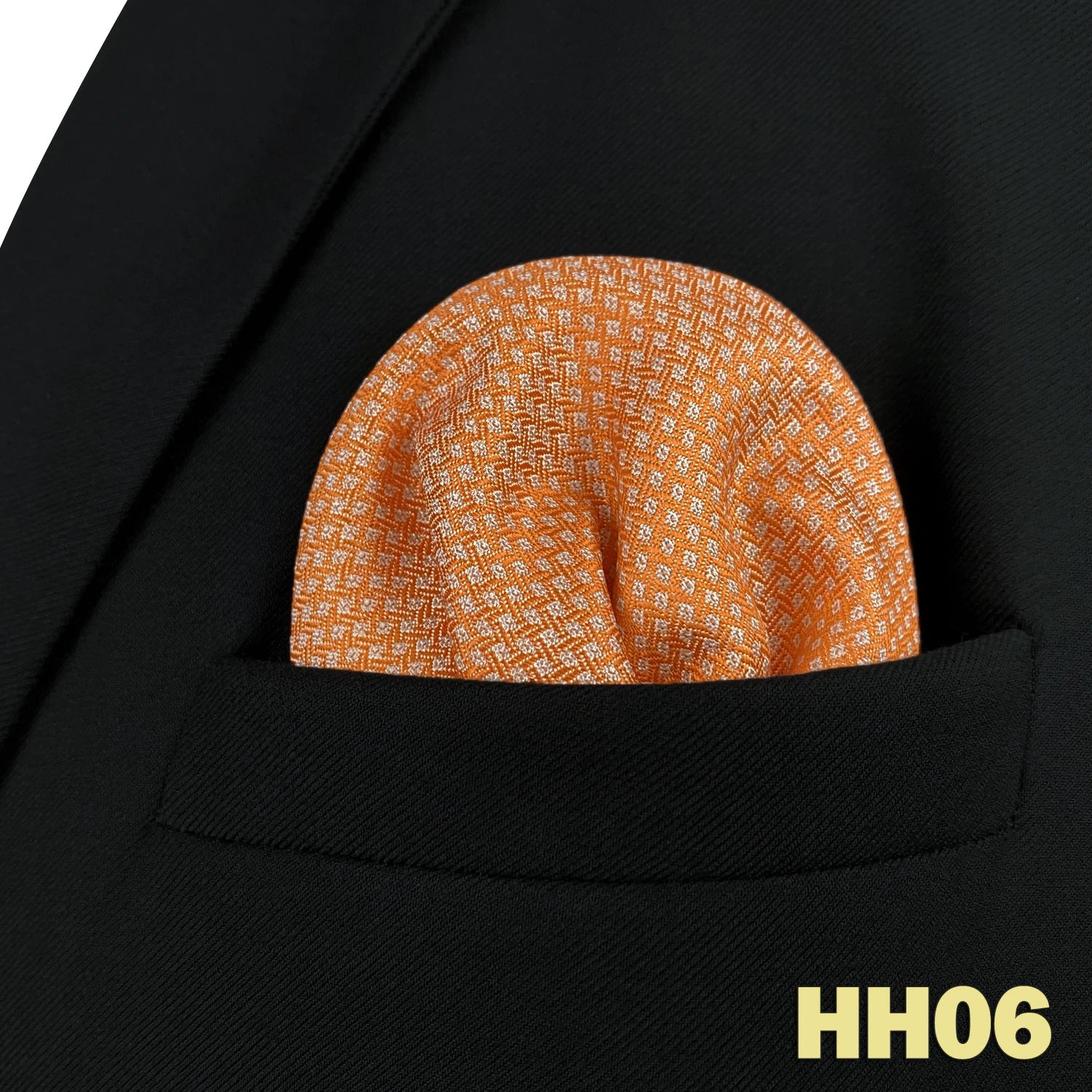Pochette homme costume pieds de puce ou semis orange et jaune or