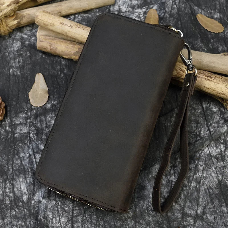 Pochette homme cuir veritable dragonne café noir