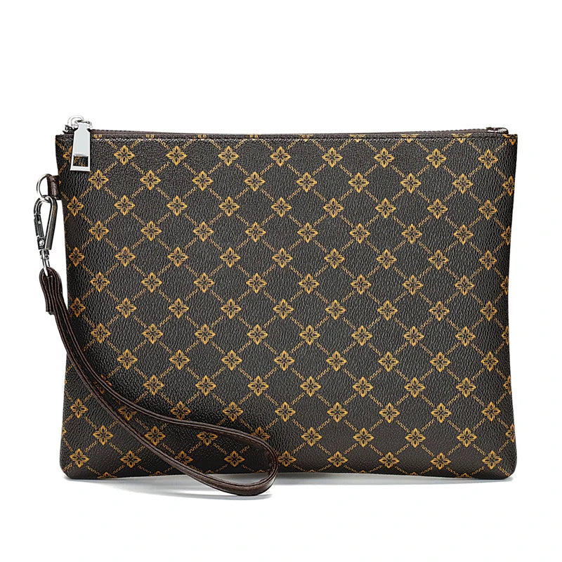 Pochette homme luxe bicolore marron et fauve motif damier