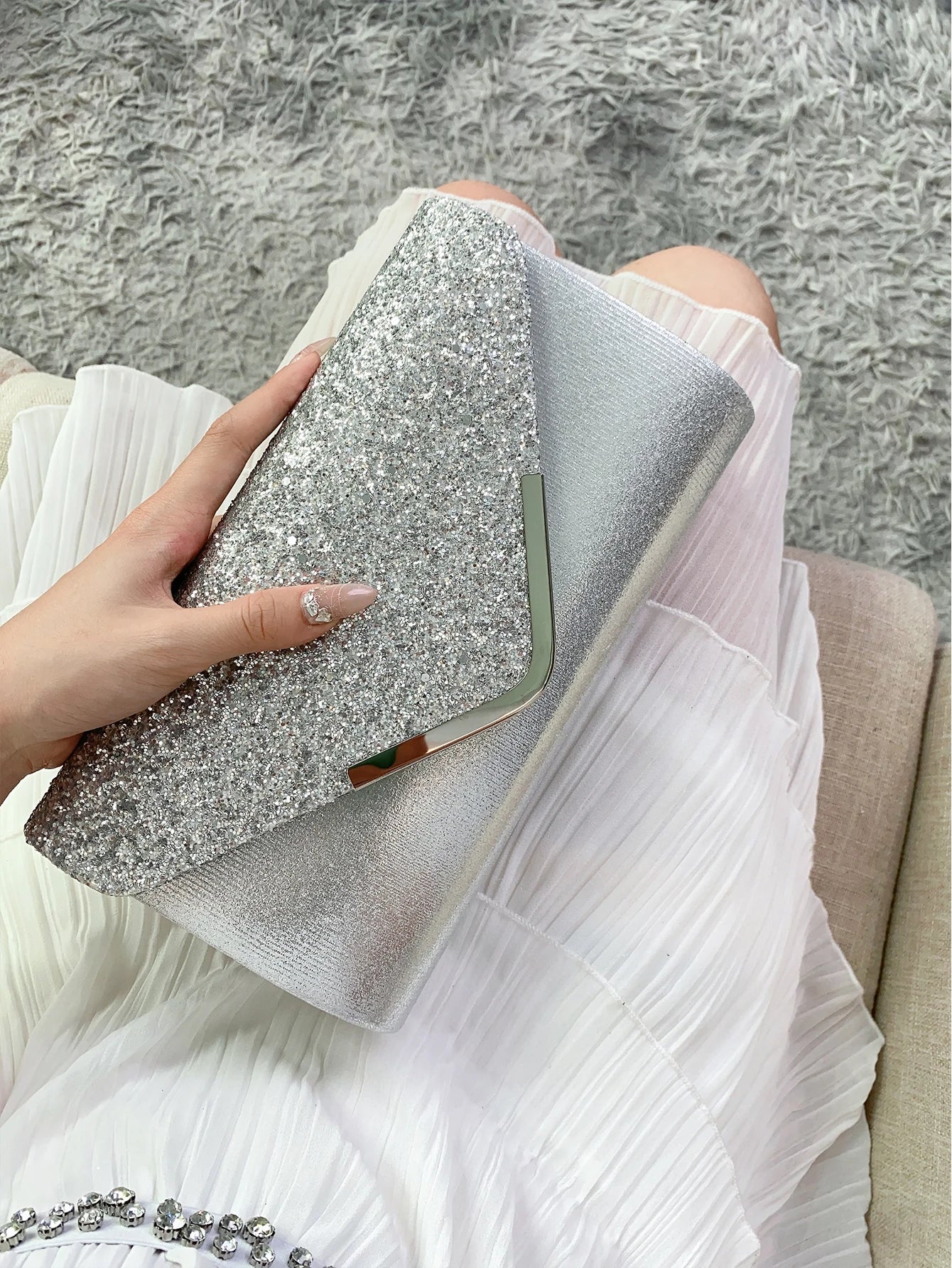 Pochette mariage femme luxe chic classe argent