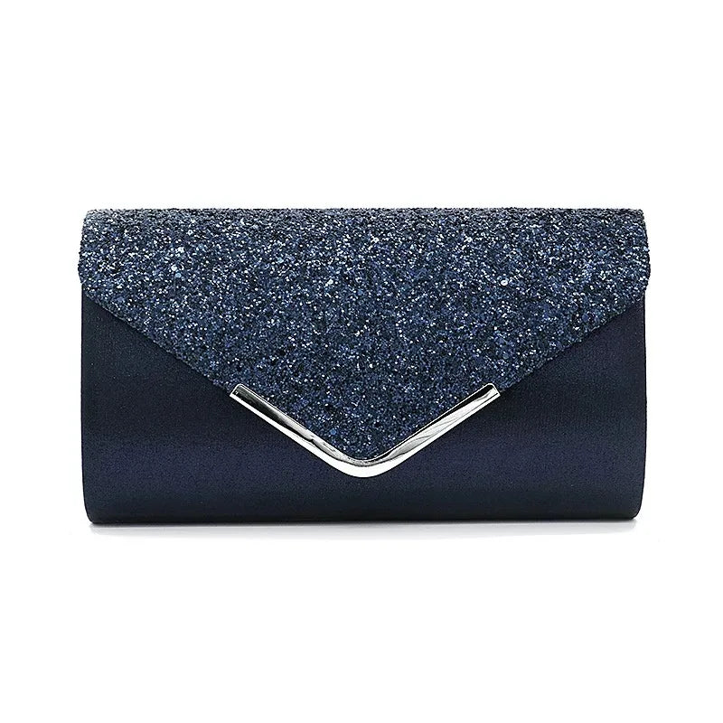 Pochette mariage femme luxe chic classe paillette bleu marine fonce 