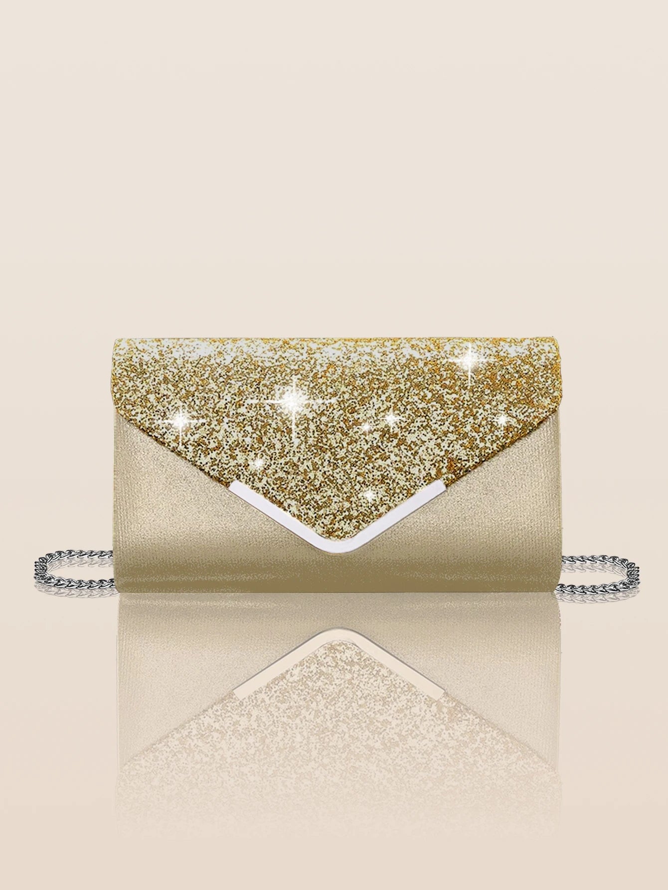 Pochette mariage femme luxe chic classe paillette or dore