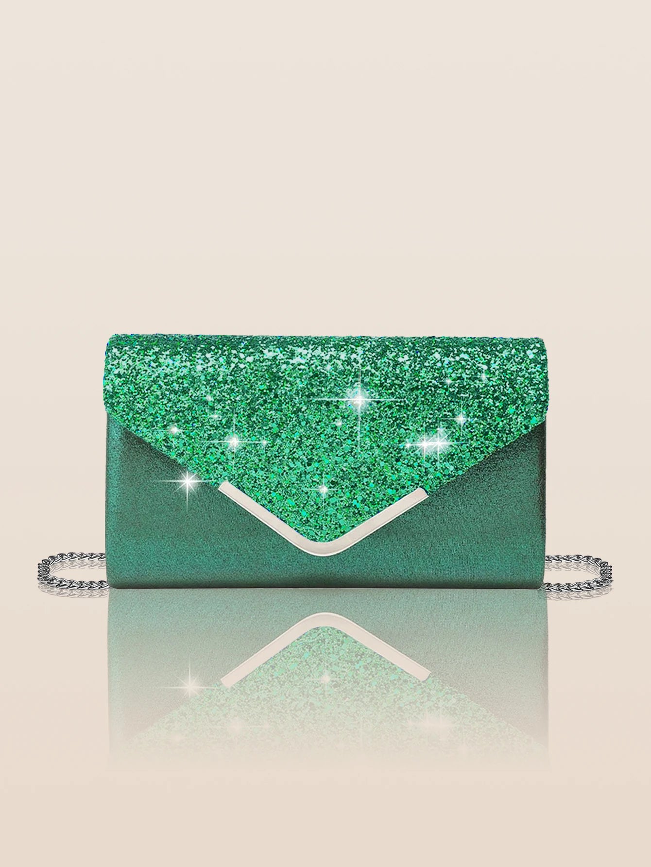Pochette mariage femme luxe chic classe paillette verte 