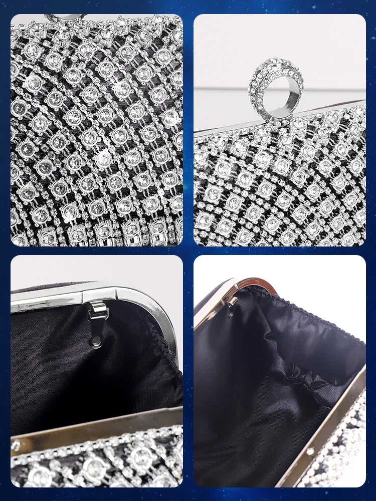 Pochette noir et strasse diamant  visuel details