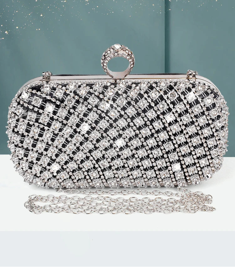 Pochette noire argentée strass