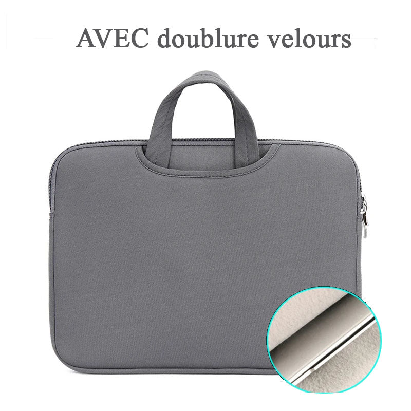 Pochette ordinateur 13 pouces Coloris  gris  doublure velours anti rayures 